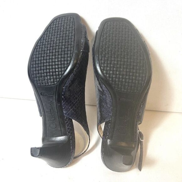 Cole Haan Women 7B Purple Snake Skin Print Leather Sling Back Heel Peep Toe Shoe - Picture 11 of 12
